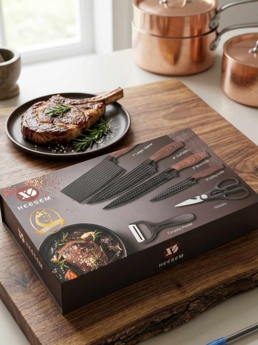 7-Piece Knife Set with Peeler and Kitchen Shears - Black